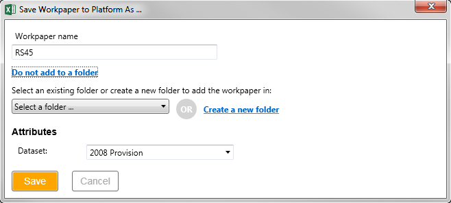 Screen capture showing the folder options when you save to the Platform.